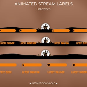 Halloween Animated Stream Overlay Label Pack | Ready to use | Twitch | Recent Alerts | Customisable | Black | Orange | Spooky | Overlays