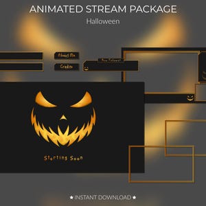 Halloween Twitch Overlay Pack – Animated Stream Screens, Alerts, Panels & Transition | Jack O&#39; Lantern | OBS
