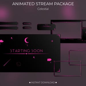 Pink & Black Celestial Twitch Overlay - Animated Stream Bundle w/ Alerts, Panels, Screens and Cosmic Vibes