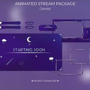 Dark Celestial Twitch Overlay – Animated Stream Screens, Alerts and Panels for Nightcore & Space Aesthetic Vibes