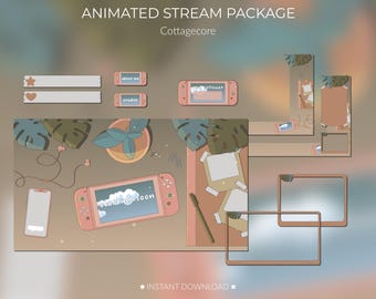 Pacchetto di sovrapposizioni Cottagecore Twitch: scene di scrivania animate / schermate di streaming accoglienti, avvisi, pannelli e transizioni