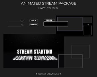 Pacchetto streaming animato al neon in bianco e nero (download digitale)