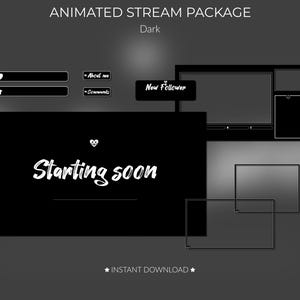 Dark theme Stream package | Screens | Overlays | Alerts | Panels | Borders | Twitch | Hearts | Dark | Black | White