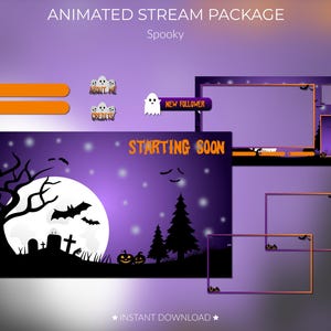 Spooky Halloween Twitch Overlay Pack – Animated Purple Ghost Theme | Stream Screens, Alerts, Panels & Transition