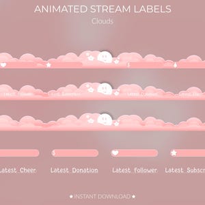 Cloud Animated Stream Overlay Label Pack | Ready to use | Twitch | Recent Alerts | Customisable | Pink | Cute | Stream Overlays