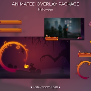 Halloween Animated Overlay Pack | Twitch | Vtuber | Spooky | Orange | Purple | Halloween Decorations
