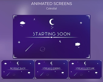 Schermate di Dark Celestial Stream / 4 schermate animate / Twitch / Stelle / Luna / Viola / Schermate per OBS