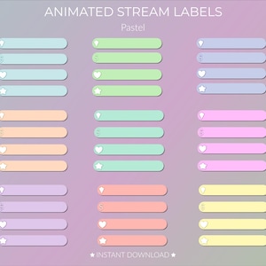 9x Animated Pastel Recent Alert Stream Label Pack | 9 pastel colors | 4 labels per color | Ready to use | Twitch | Customisable
