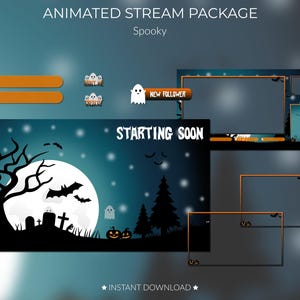 Spooky Halloween Twitch Overlay Pack – Blue Ghost Theme | Animated Stream Screens, Alerts, Panels, Transition