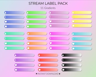 Etichette per flussi Twitch con gradiente / Pacchetto avvisi recenti (download digitale PNG)