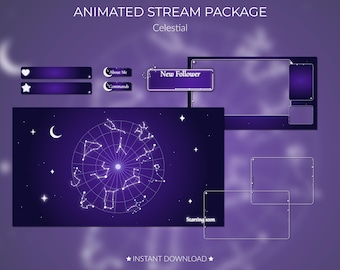 Pacchetto streaming Animated Celestial: pacchetto overlay Twitch