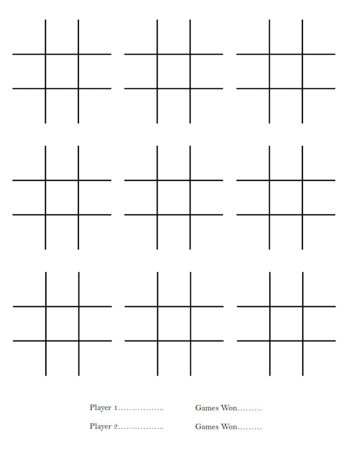 Printable Tic Tac Toe Sheets