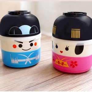 Japanese Style Round Kokeshi Bento Box (set of 2)