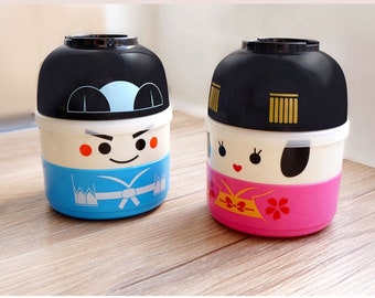 Japanese Style Round Kokeshi Bento Box (set of 2)