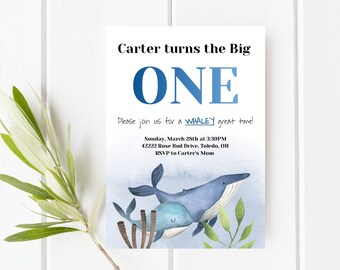 Whale Birthday Invite, Ocean Birthday Invite, First Birthday Invite, Instant Download, Editable Template