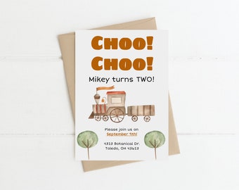 Choo Choo Birthday Party Invitation, Train Birthday Invite, Instant Download, Editable Template