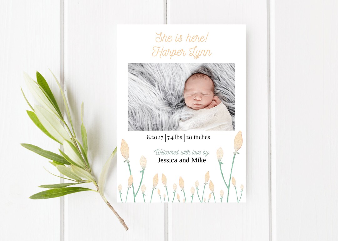 Flower Baby Announcement Baby Announcement Girl Birth Etsy UK