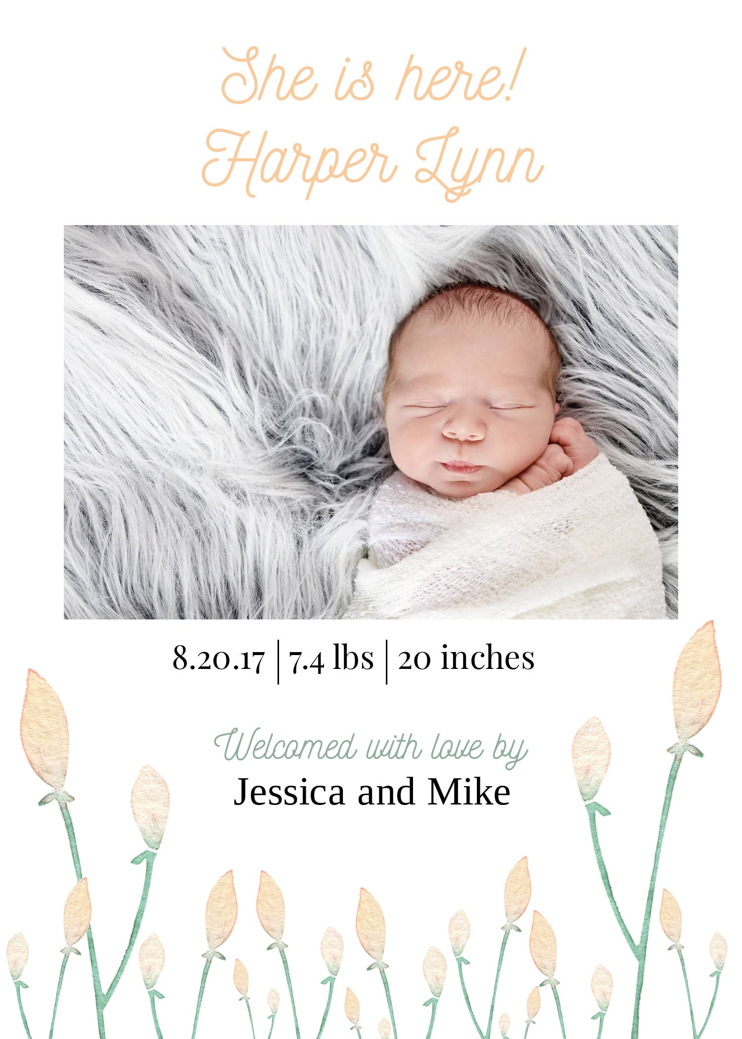 Editable Flower Baby Announcement Baby Announcement Girl Etsy