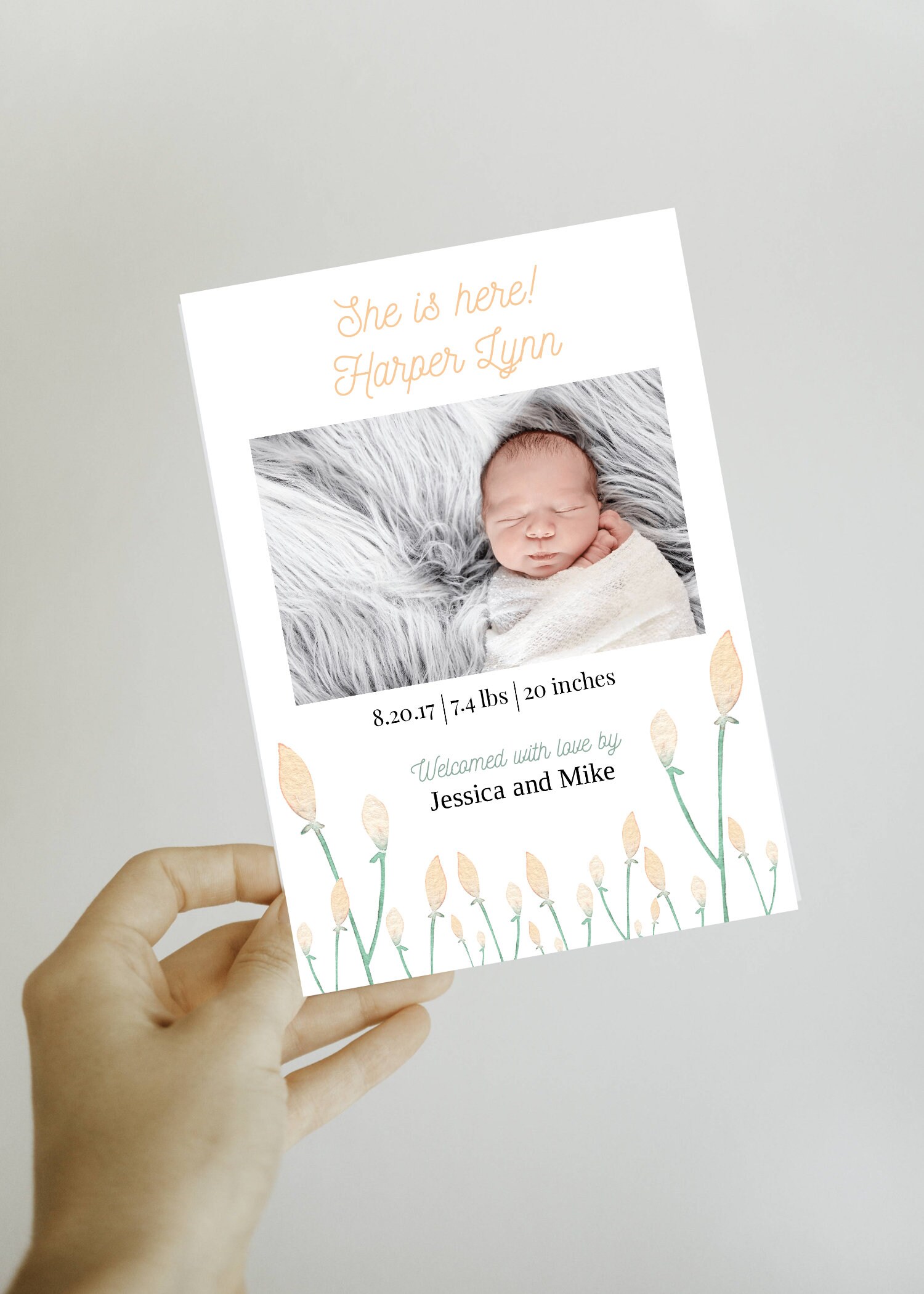 Flower Baby Announcement Baby Announcement Girl Birth Etsy UK
