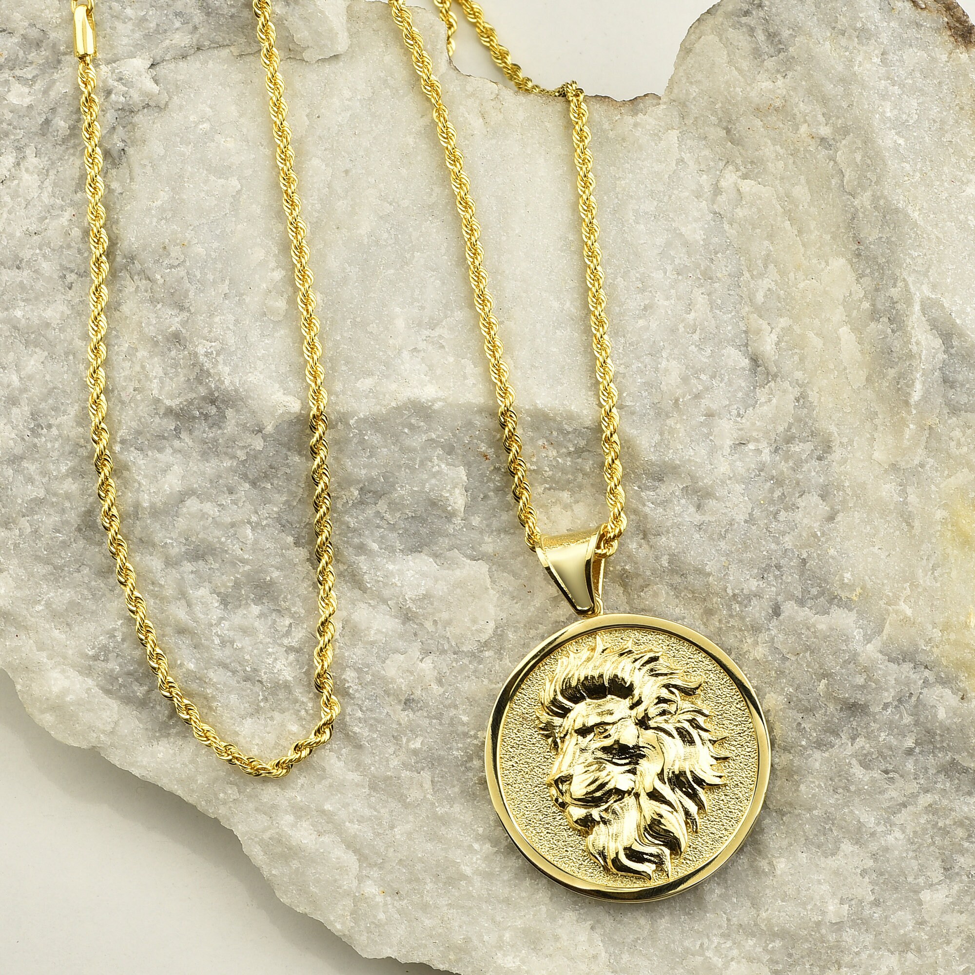 Solid Gold Lion Men Pendant 10K Gold Animal Men Necklace 14K Etsy