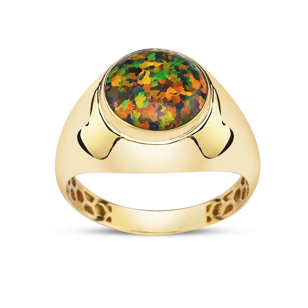 10K Solid Gold Opal Gemstone Men Ring 14K Gold Black Etsy