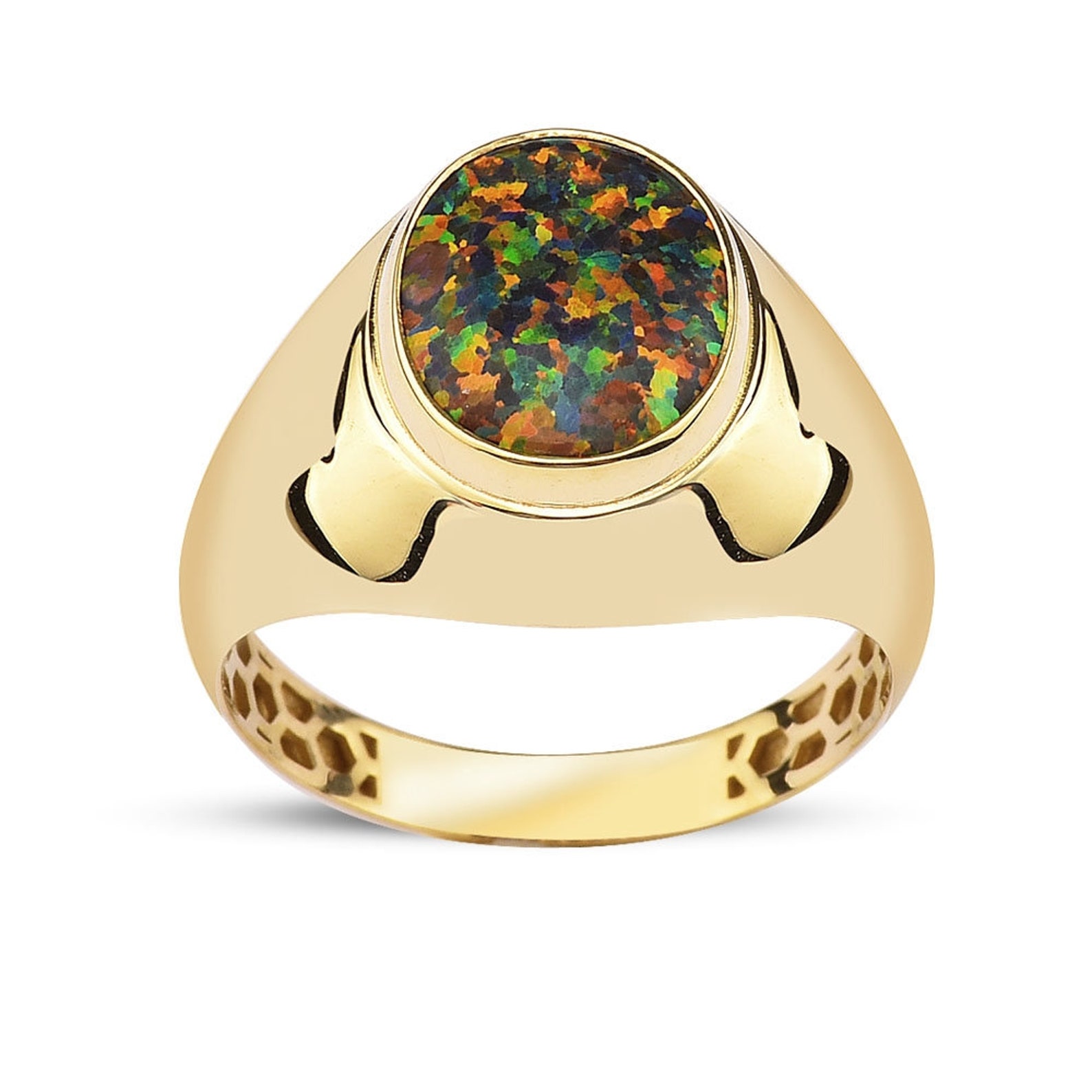 Ring Men Gold Opal Gemstone Men Ring 10K Gold Pinky Men Etsy