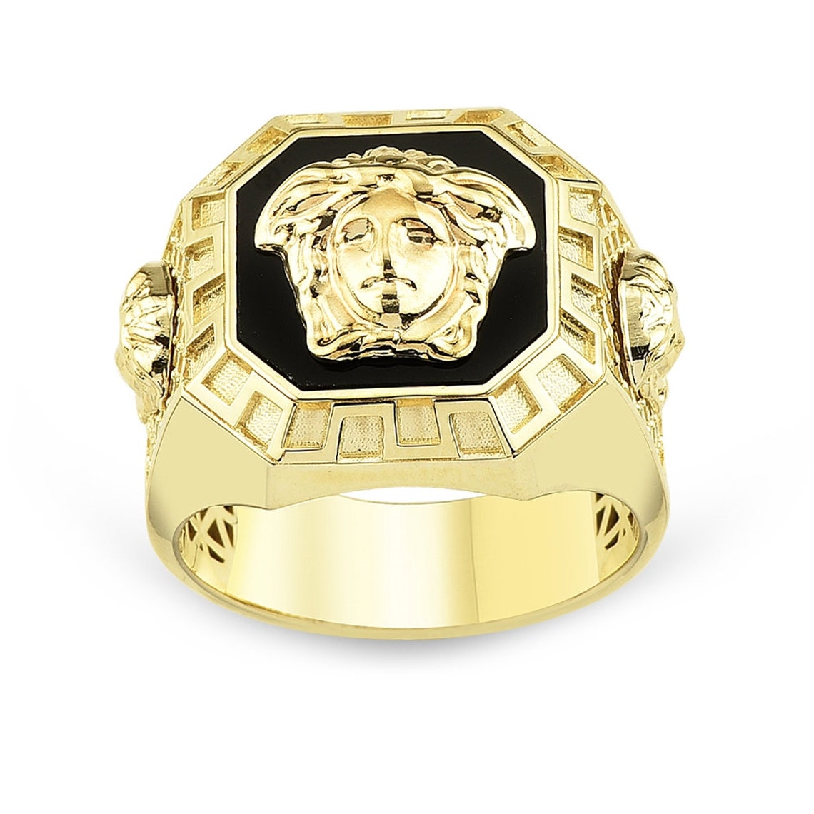 mens gold medusa ring
