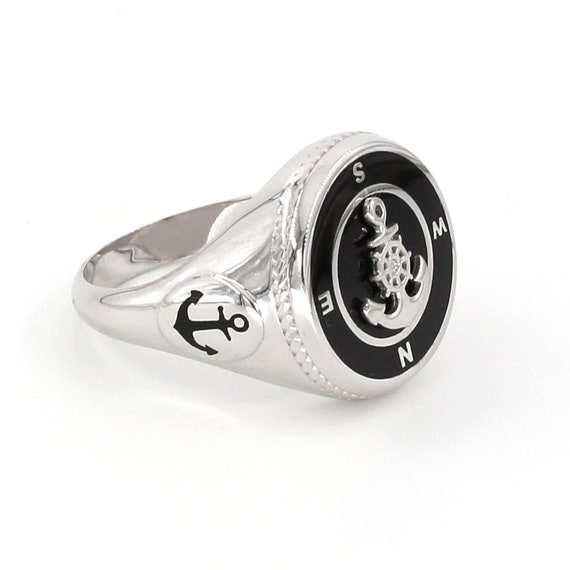 925 Sterling Silver Nautical Men Ring Anchor Sailor Etsy