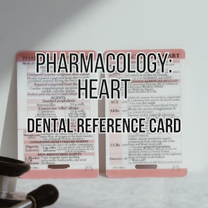 Pharmacology of the HEART. Quick Reference Card, Study Card, Dental Hygienist, Dental Assistant, Nursing, Nursing gifts, Dental gifts