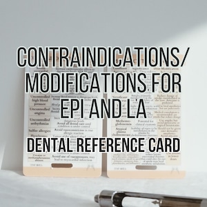 Contraindicaciones/Modificaciones: EPI y LA. Tarjeta de referencia, Tarjeta de estudio, Higienista dental, Asistente dental, Escuela de higiene, Regalos dentales.
