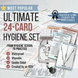 Ultimate Dental Hygiene Badge Cards | 24-Card Clinical Reference Set | Quick Study Guide for Dental Hygienists & Students | RDH Gift