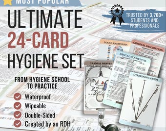 Ultimate Dental Hygiene Badge Cards | 24-Card Clinical Reference Set | Quick Study Guide for Dental Hygienists & Students | RDH Gift