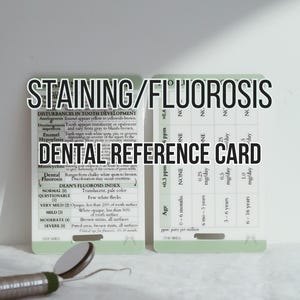Manchas intrínsecas/Fluorosis. Tarjeta de referencia rápida, tarjeta de estudio, higienista dental, asistente dental, escuela de higiene, porta credencial, regalos dentales.