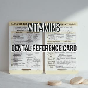 Vitaminas. Tarjeta de referencia rápida, tarjeta de estudio, higienista dental, asistente dental, escuela de higiene, insignia de carrete, regalos dentales