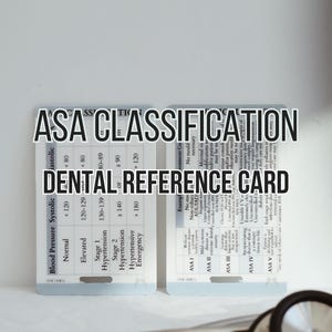Classificação ASA. Cartão de Referência Rápida, Cartão de Estudo, Higienista de Higiene Dental, Assistente de Dentista, Escola de Higiene, Carretel de Crachás