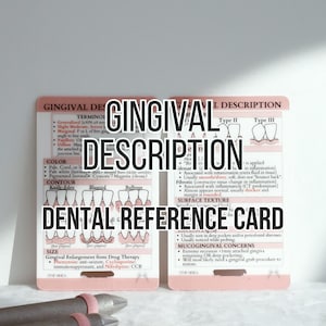 Description gingivale. Aide-mémoire, Carte d'étude, Hygiéniste dentaire, Assistant dentaire, École d'hygiène, Bobine de badge, Cadeaux dentaires