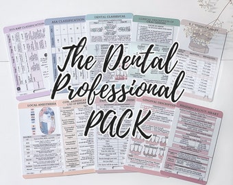 The Dental Professional PACK. Quick Reference Card, Study Card, Dental Hygienist, Dental Assistant, Hygiene School, Badge Reel, Dental gifts