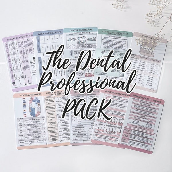 The Dental Professional PACK. Quick Reference Card, Study Card, Dental Hygienist, Dental Assistant, Hygiene School, Badge Reel, Dental gifts