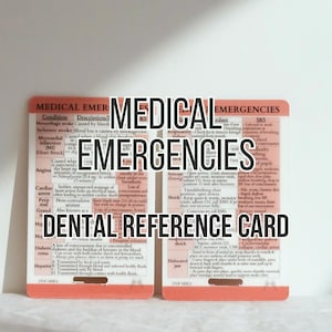 Medical Emergencies. Quick Reference Card, Study Card, Dental Hygienist, Dental Assistant, Hygiene School, Nursing, Dental gifts