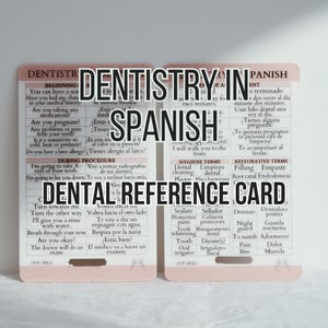 Odontología en español. Tarjeta de referencia rápida, tarjeta de estudio, higienista dental, asistente dental, escuela de higiene, insignia de compañero, regalos dentales