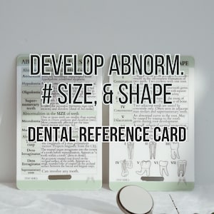 Tooth Abnormalities in #, Size, Shape. Quick Reference Card, Study Card, Dental Hygienist, Dental Assistant, Hygiene School, Dental gifts