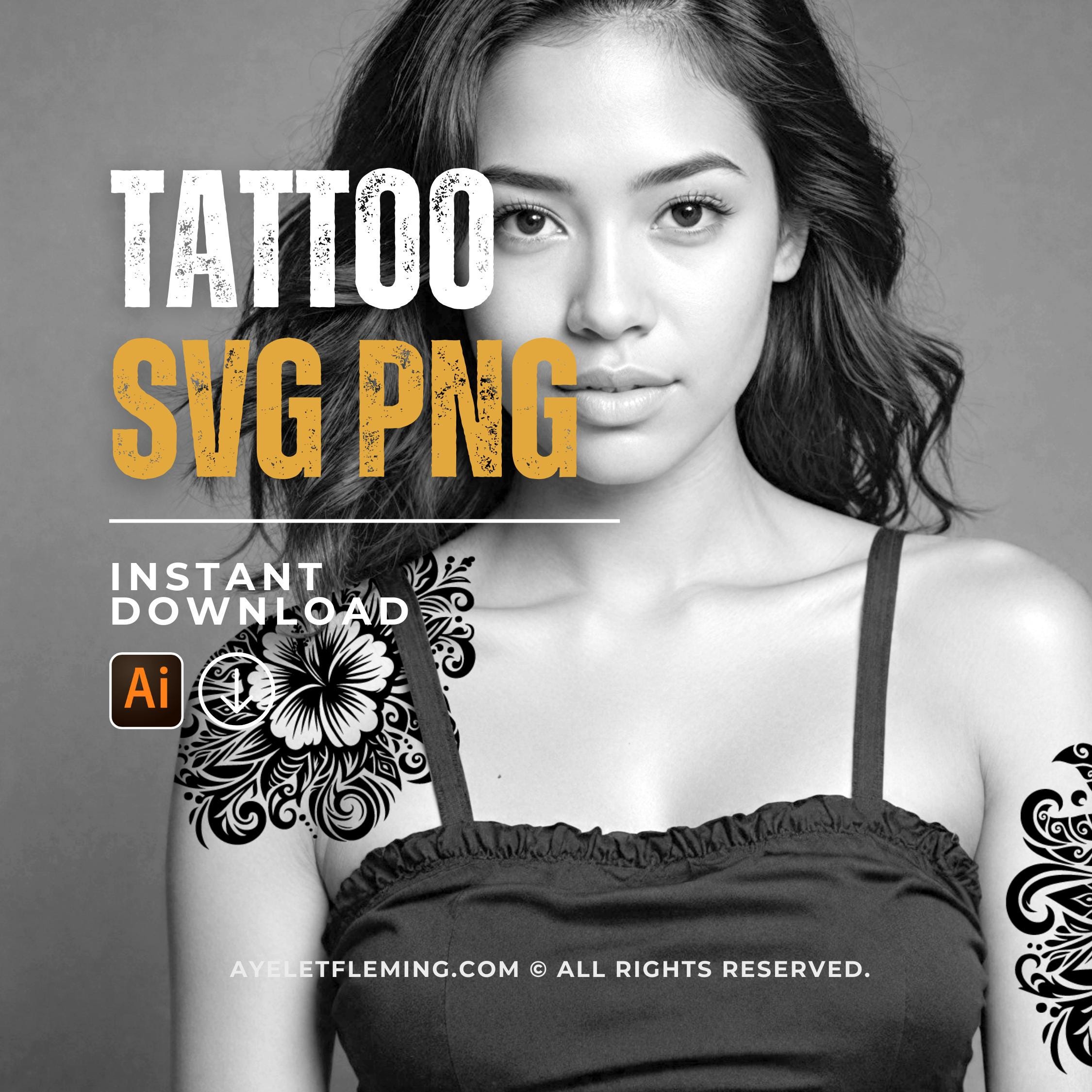 Hawaiian Hibiscus Flower Tattoo Stencil Design for Women, SVG and PNG ...