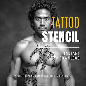 Hawaiian Honu Sea Turtle Tattoo Stencil: Spiritual Symbol for Longevity, Protection and Natural Harmony