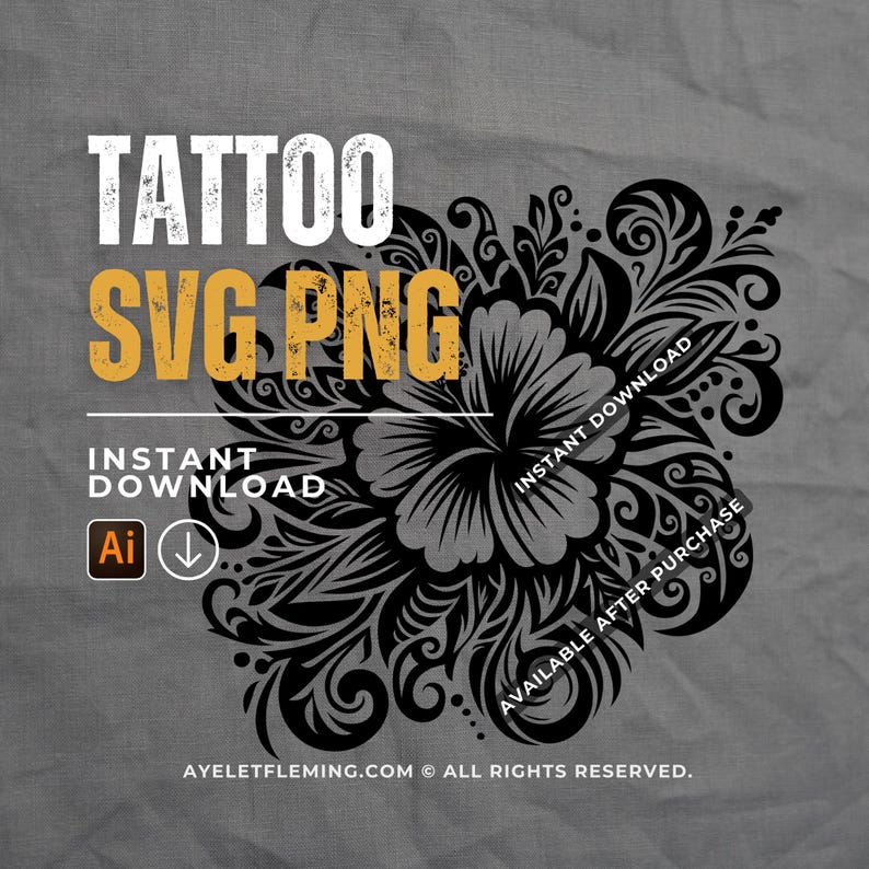 Hawaiian Hibiscus Flower Tattoo Stencil Design for Women, SVG and PNG ...