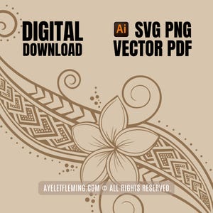 Hawaiian Plumeria Single Flower Vector SVG, Polynesian Tattoo Floral Tribal PDF Transparent PNG, Digital Template for Creative Designers