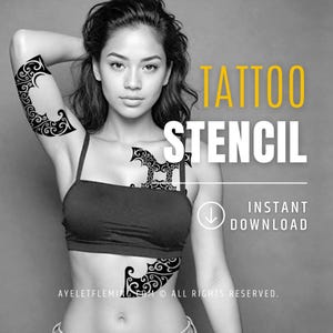 Polynesian Tribal Tattoo Stencil of Gemini Zodiac Star Sign – Astrology Flash Design for Birthday Gift