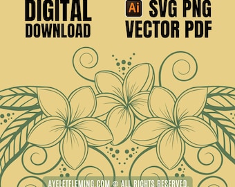 Polynesian Floral Tattoo SVG, Triple Plumeria Hawaiian Vector PDF Transparent PNG, Digital Design for Cricut, Laser Engraving & Wood Burning