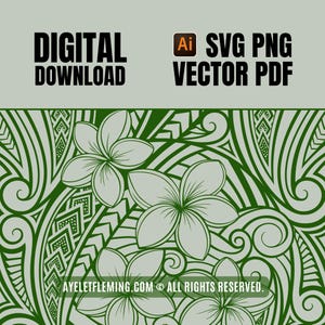 Vector cuadrado floral de plumeria hawaiana SVG, PDF PNG transparente Plantilla gráfica digital polinesia tribal para tatuadores y diseñadores