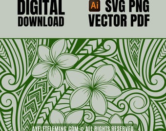 Vector cuadrado floral de plumeria hawaiana SVG, PDF PNG transparente Plantilla gráfica digital polinesia tribal para tatuadores y diseñadores