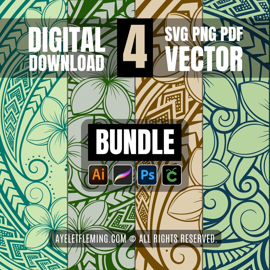 Hawaiian Plumeria Bundle of 4 Floral Vector SVG, PDF Transparent PNG ...